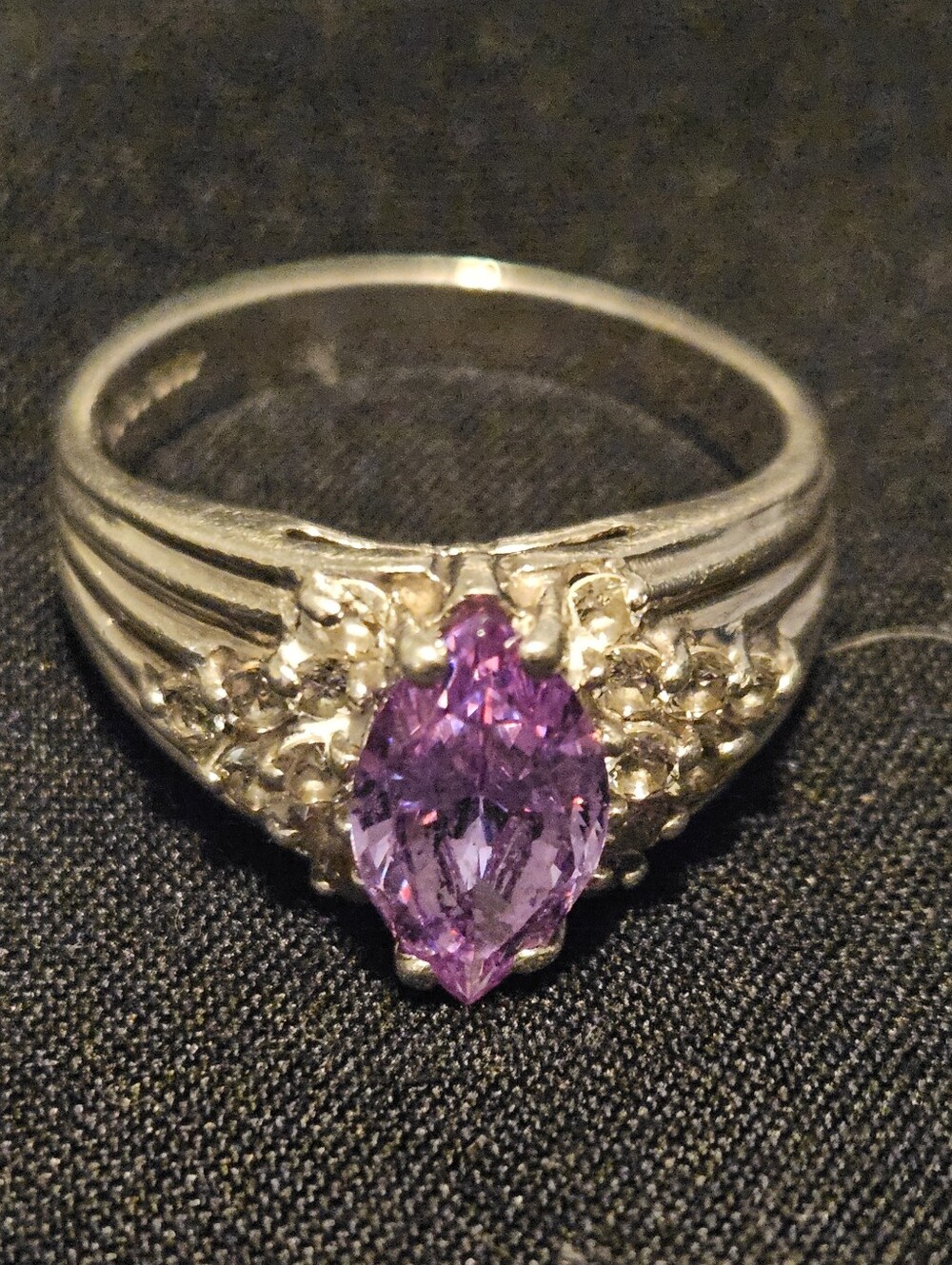 Vintage QVC Diamonique 925 Sterling Silver Amethyst Purple CZ Marquise Ring 7.5